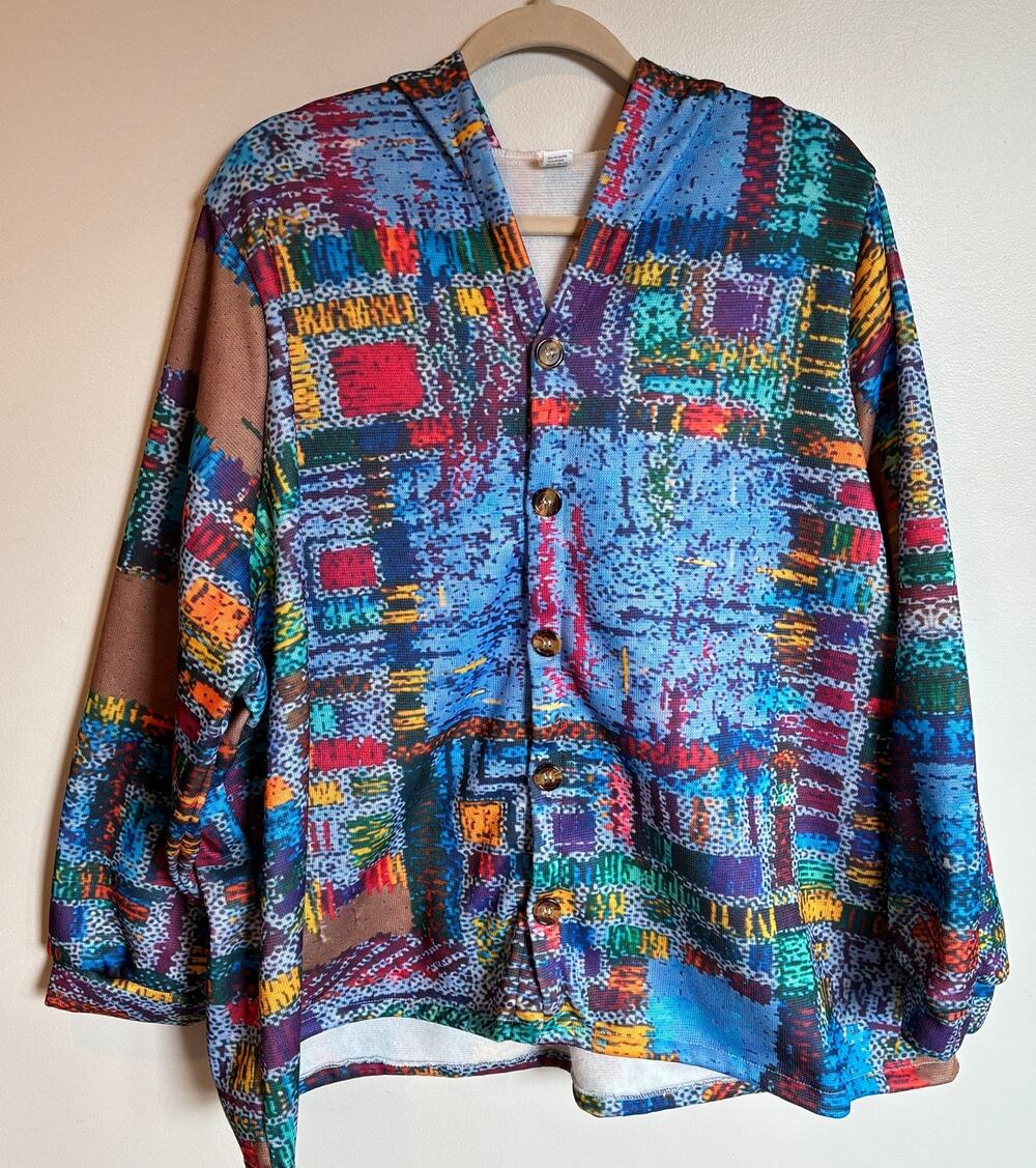 Multicolor Abstract Geometric Cardigan Hoodie Size 4X Oversized Wearable Art 90s